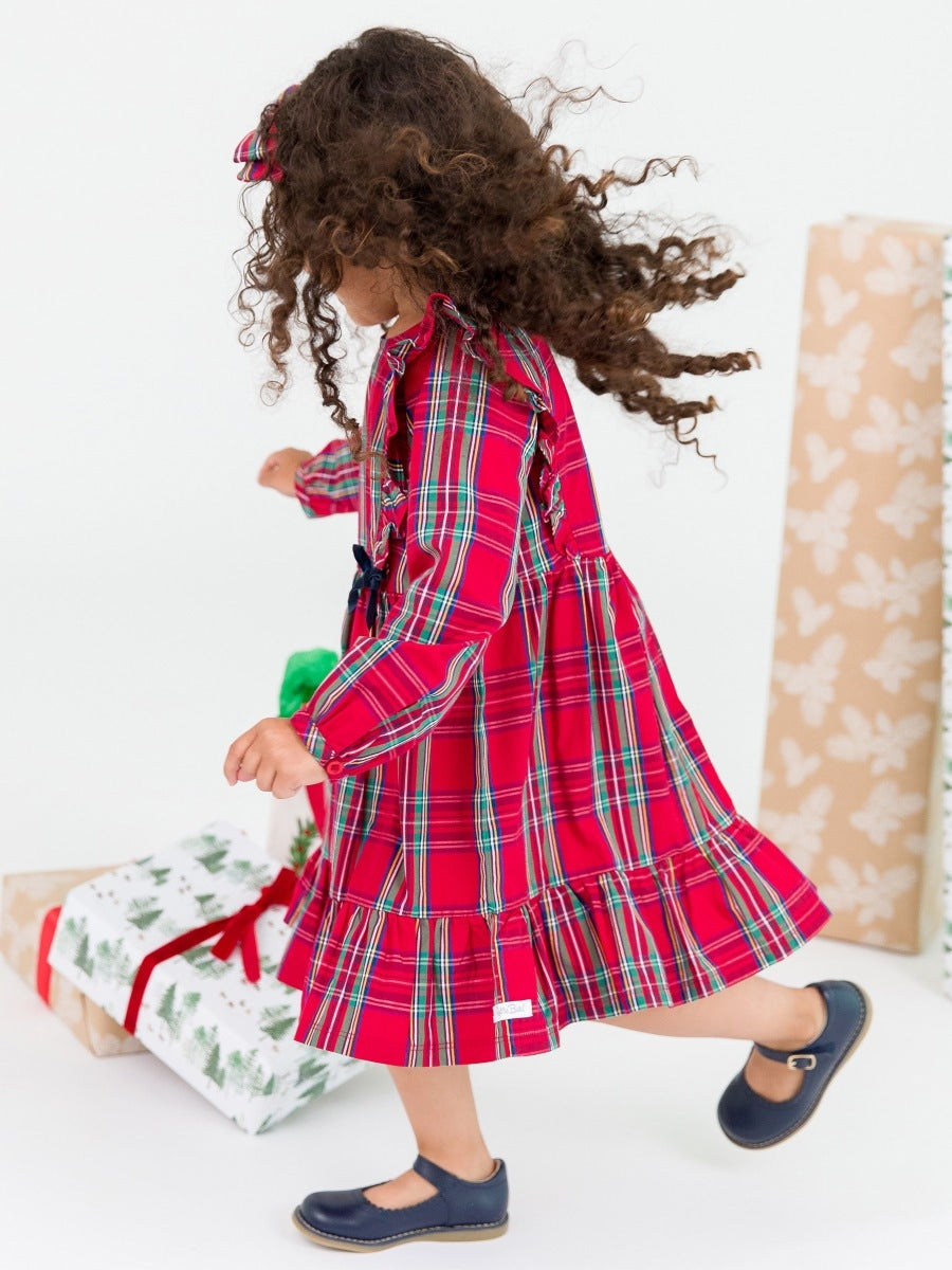 Ruffle Bow Dress - Tis The Season Plaid