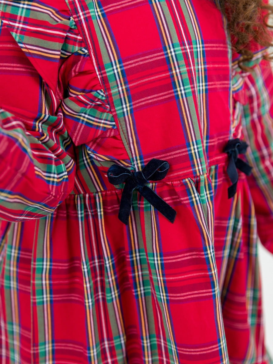 Ruffle Bow Dress - Tis The Season Plaid