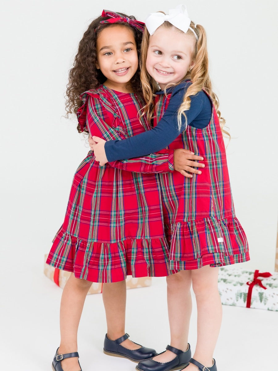 Ruffle Bow Dress - Tis The Season Plaid