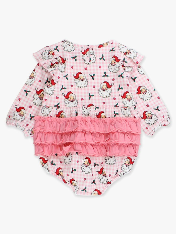 Christmas Knit Long Sleeve Flutter Bubble Romper - Pink Dear Santa