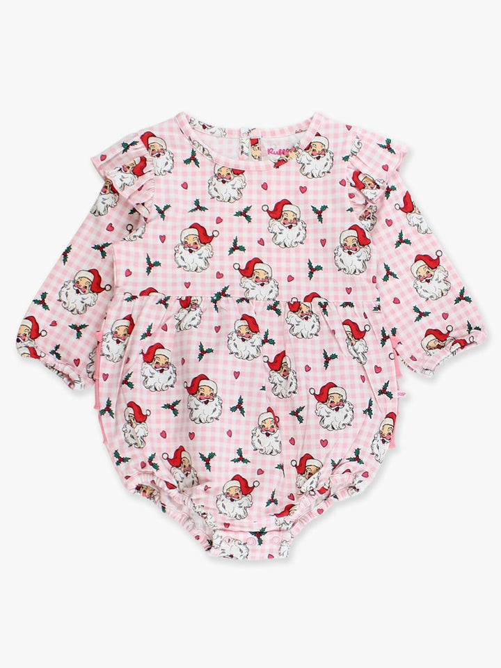 Christmas Knit Long Sleeve Flutter Bubble Romper - Pink Dear Santa