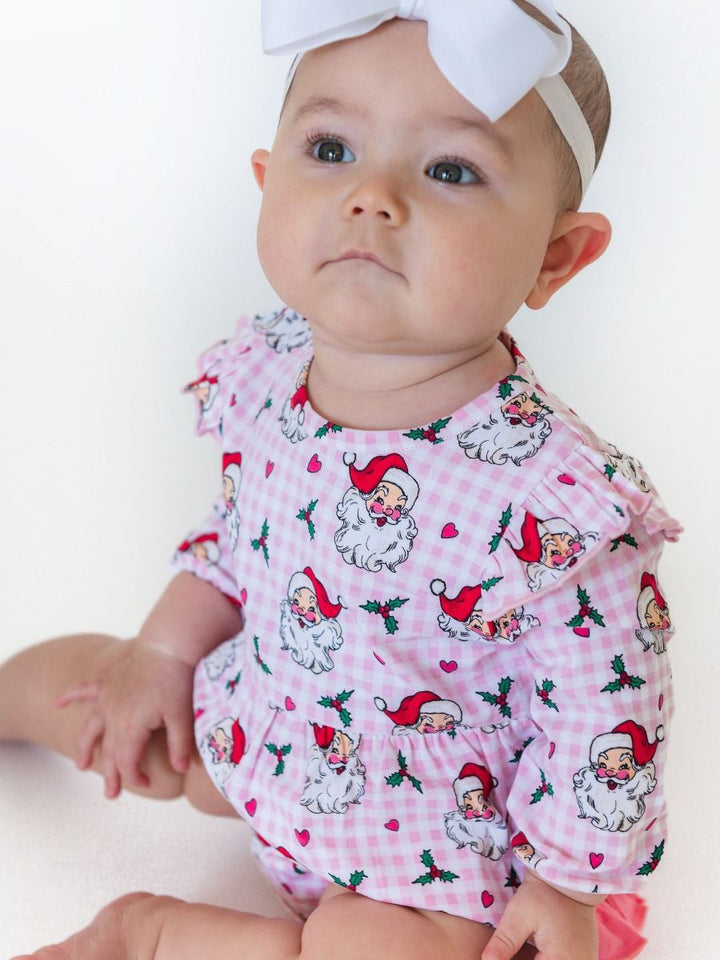 Christmas Knit Long Sleeve Flutter Bubble Romper - Pink Dear Santa