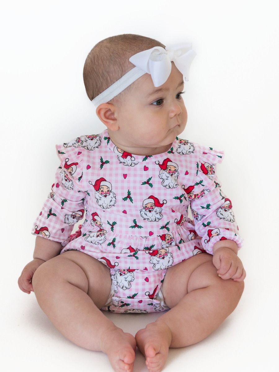 Christmas Knit Long Sleeve Flutter Bubble Romper - Pink Dear Santa