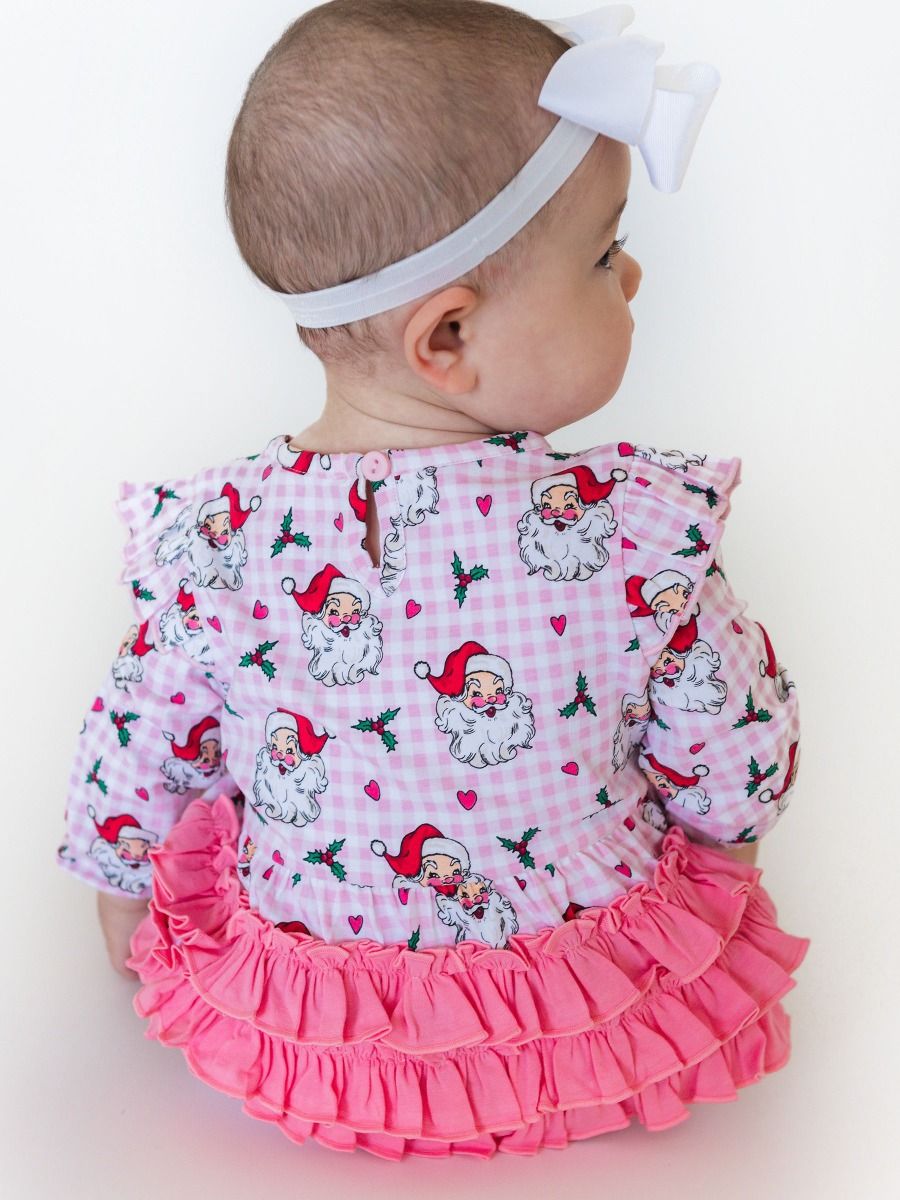 Christmas Knit Long Sleeve Flutter Bubble Romper - Pink Dear Santa