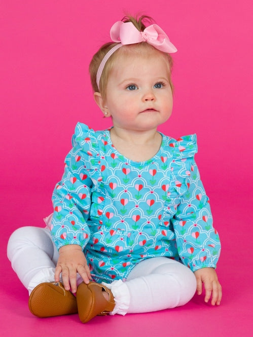 Long Sleeve Waterfall Knit Bubble Romper - Sweetheart Blooms