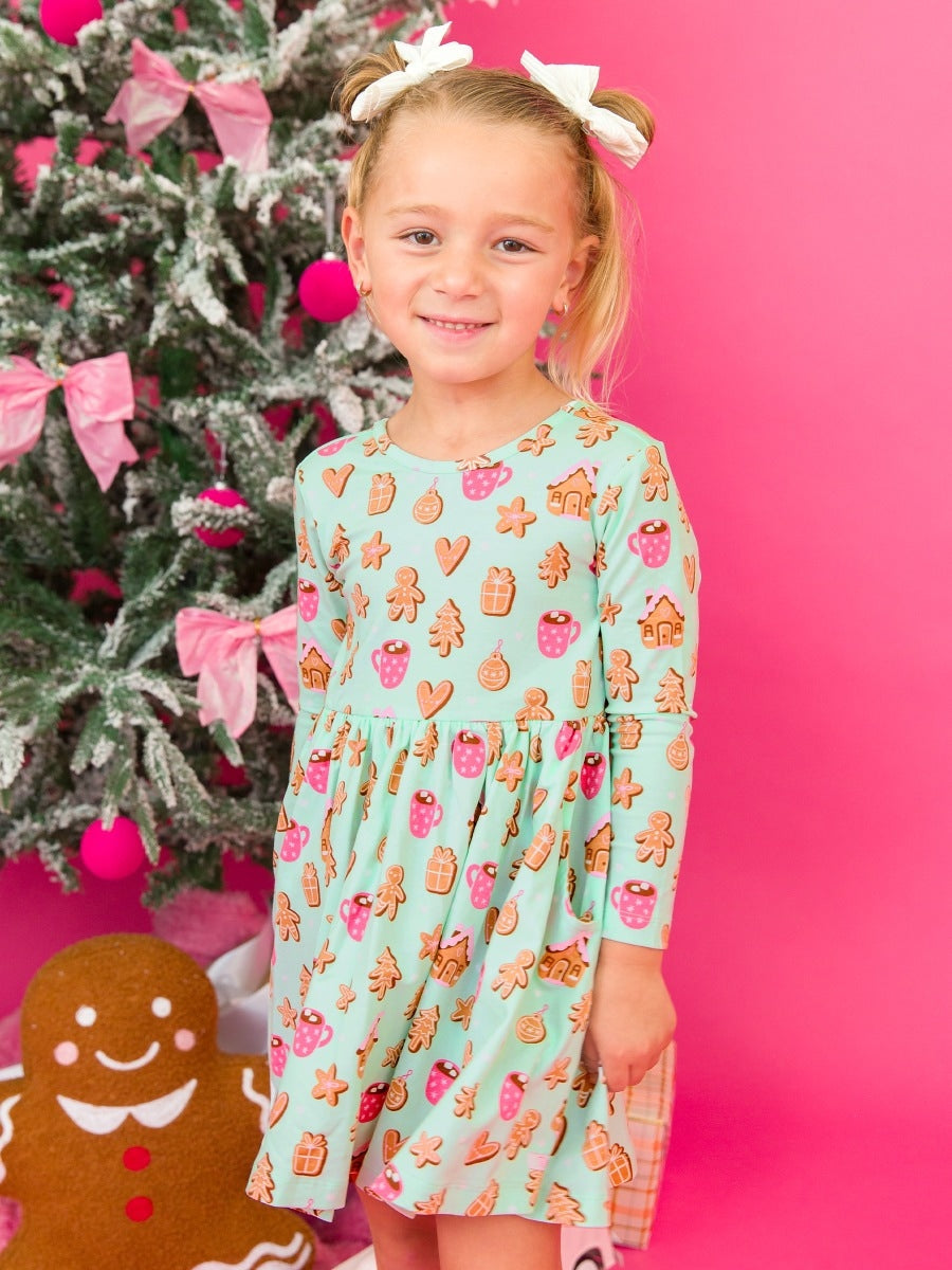 Knit Long Sleeve Twirl Dress - Gingerbread Joy