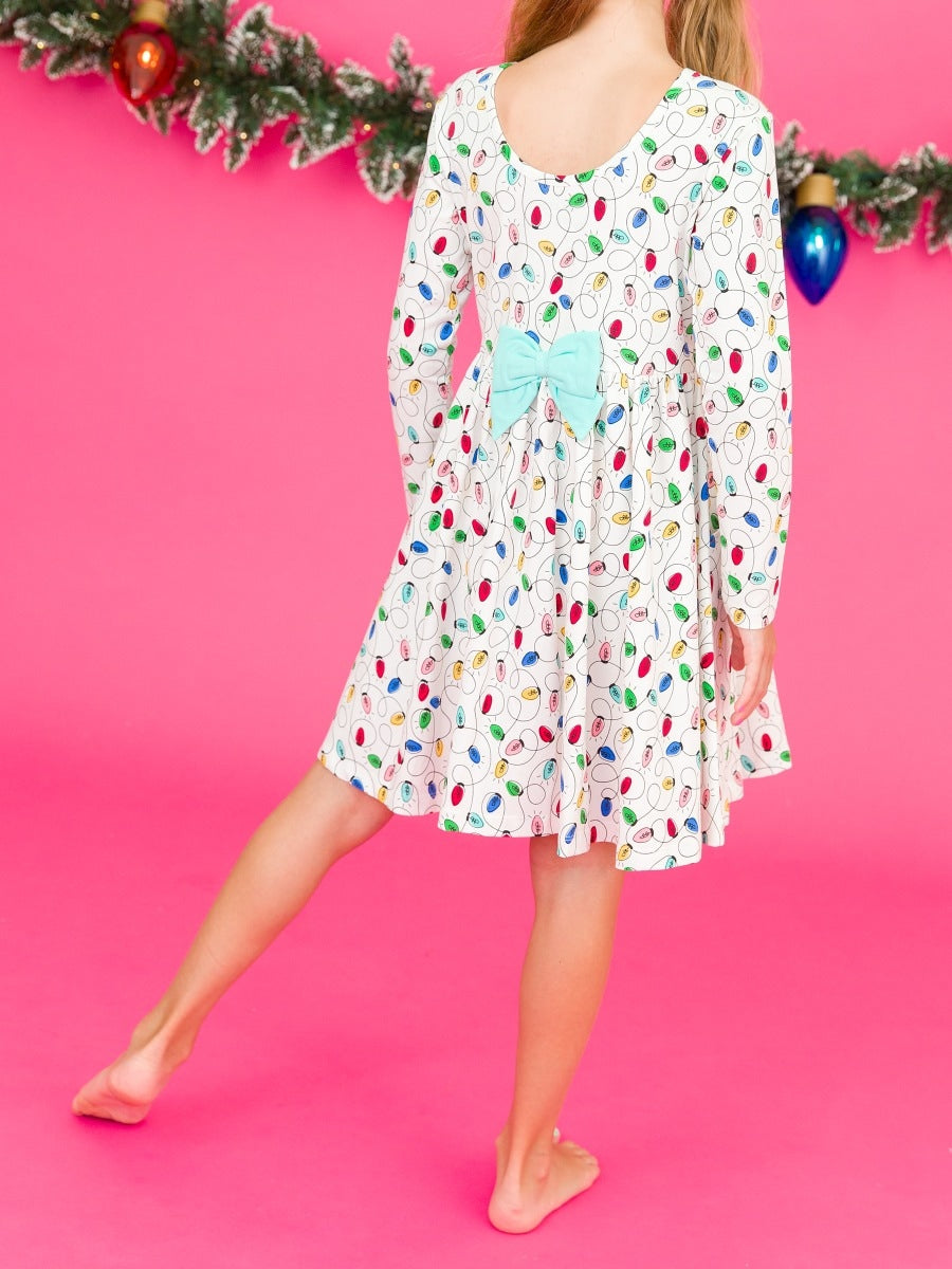 Knit Long Sleeve Twirl Dress - Holiday Lights