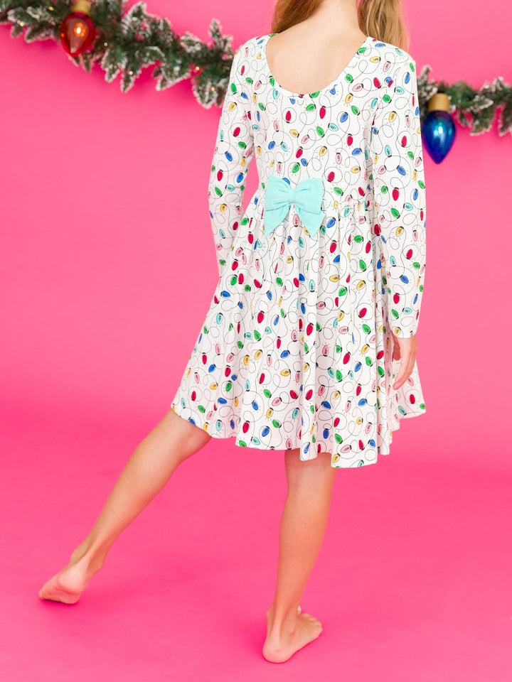 Knit Long Sleeve Twirl Dress - Holiday Lights