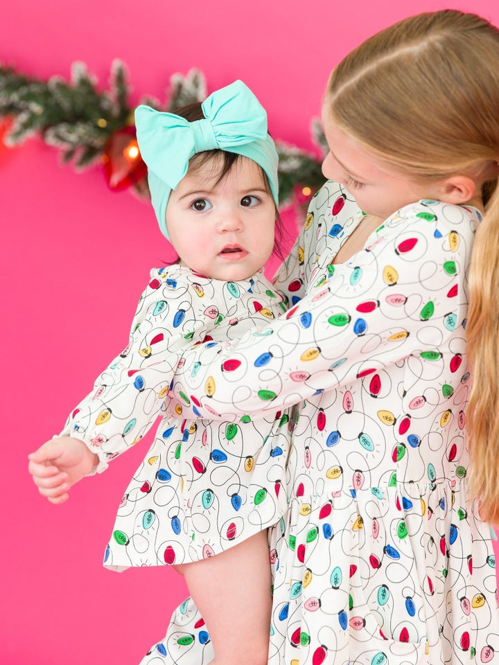 Knit Long Sleeve Twirl Dress - Holiday Lights