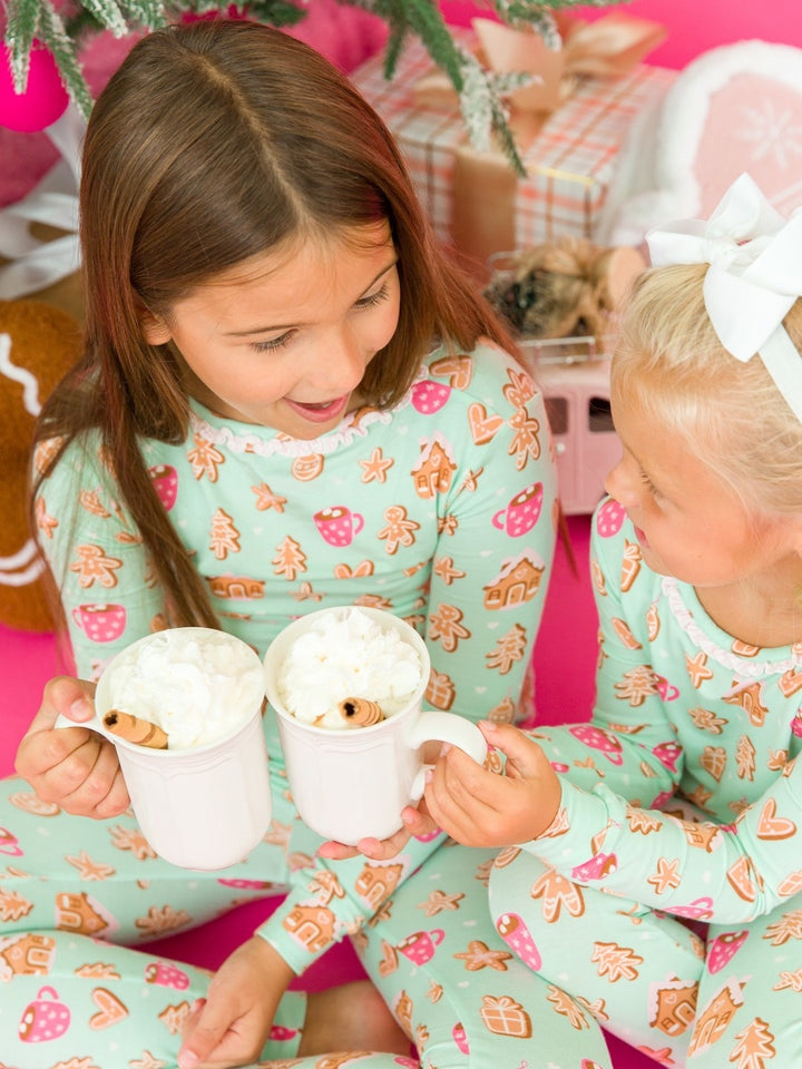 Ruffle Long Sleeve Pajama Set - Gingerbread Joy