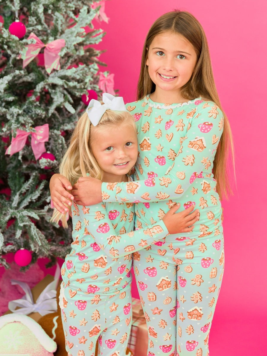 Ruffle Long Sleeve Pajama Set - Gingerbread Joy