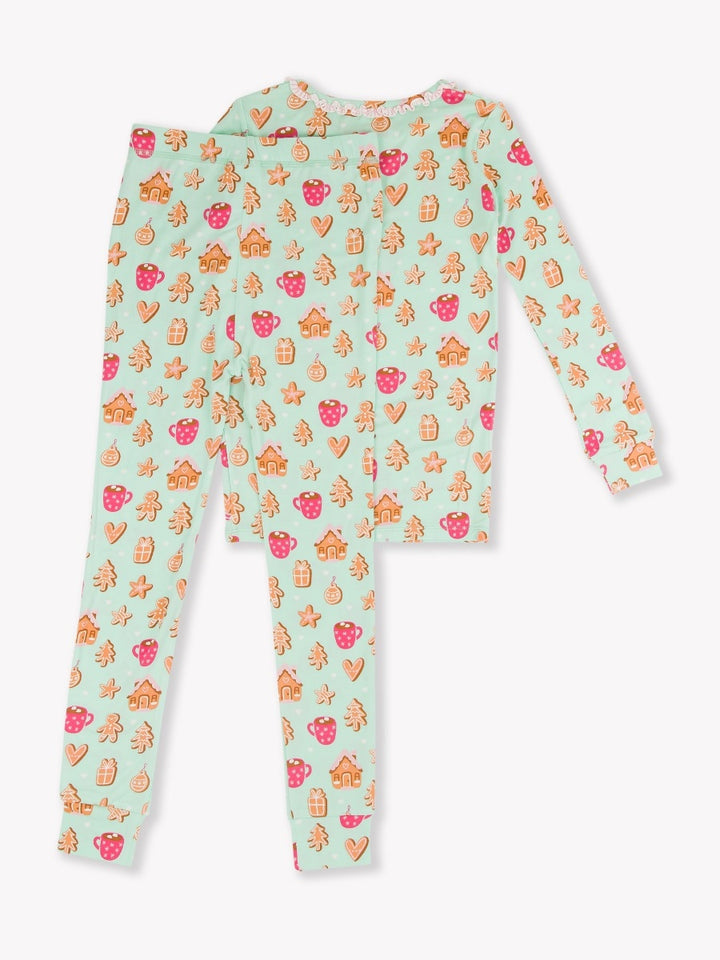 Ruffle Long Sleeve Pajama Set - Gingerbread Joy