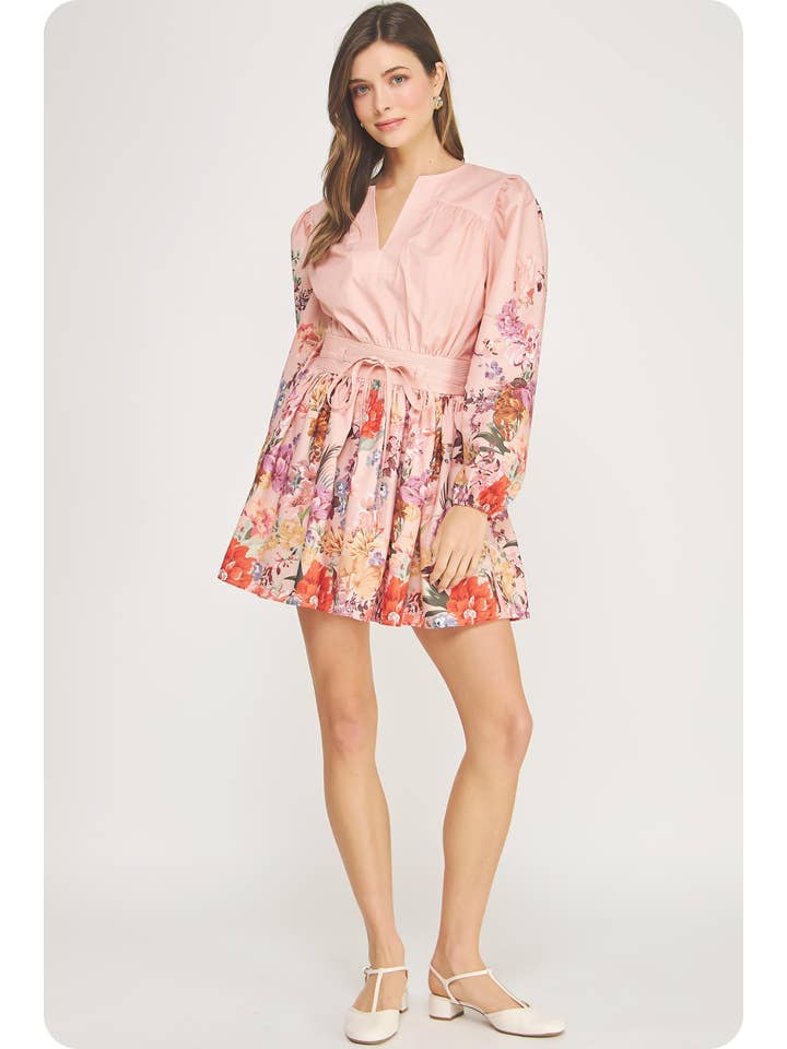 Strut &amp; Bolt | Floral Border Print Long Sleeve Mini Dress