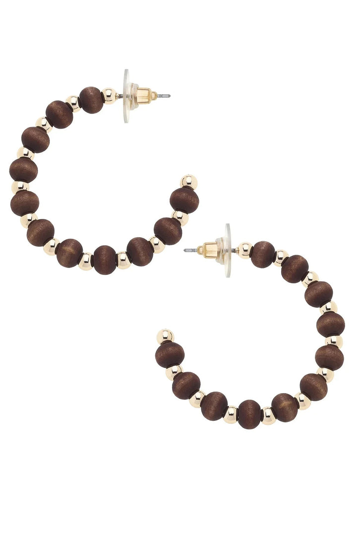 Aster Beaded Wood Hoop - Brown
