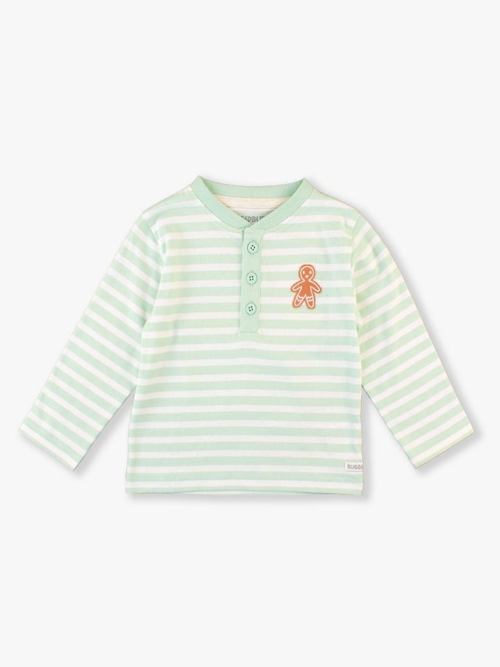 Knit Long Sleeve Henley Tee - Gingerbread Mint Stripe