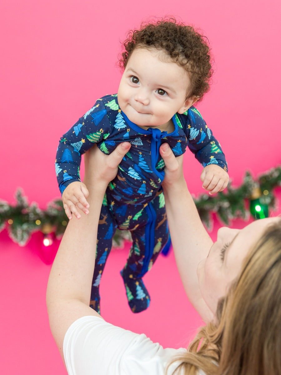 One Piece Footie Pajamas - Merry Blue Pines