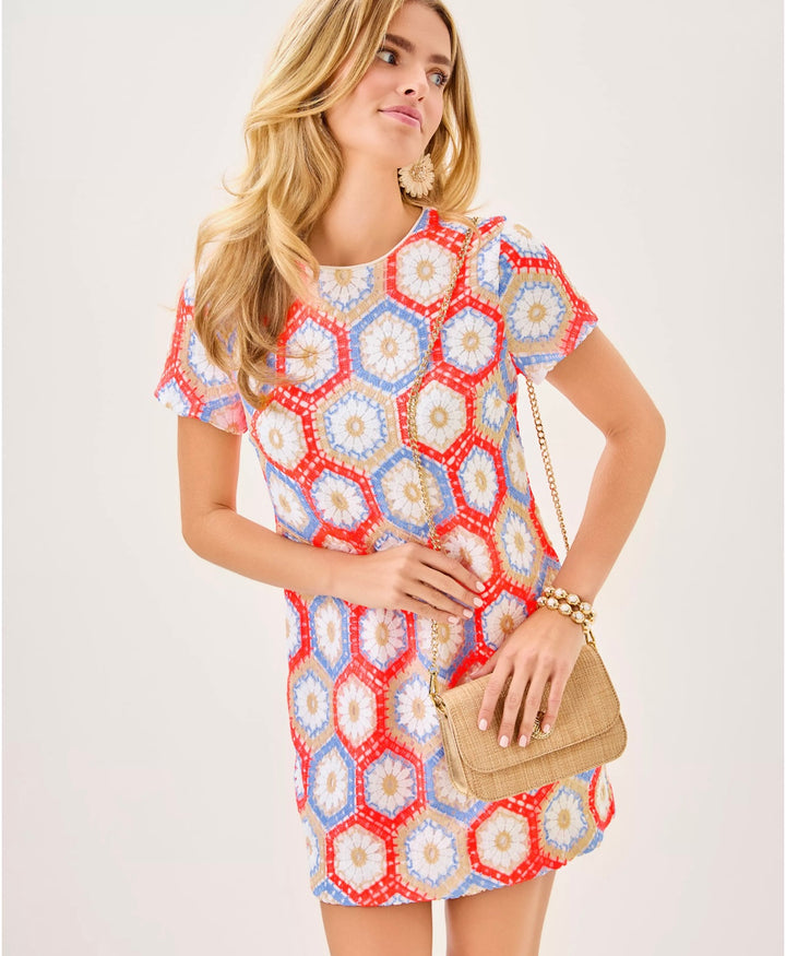 Leyla Shift Dress - Cane Coral Daisy Hex Crochet