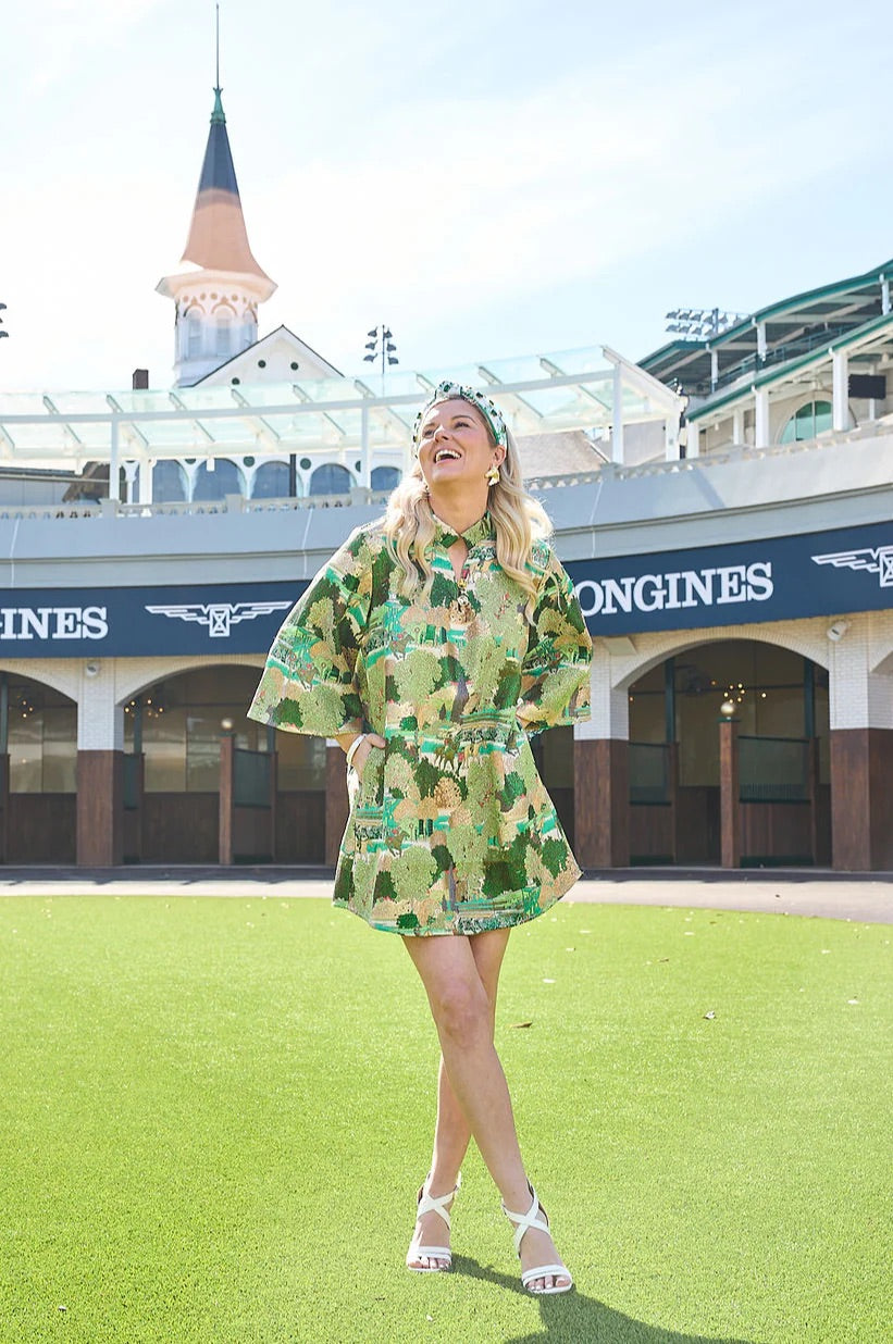Kentucky Derby x LAURA ASHLEY Green Horse Race Caftan XS