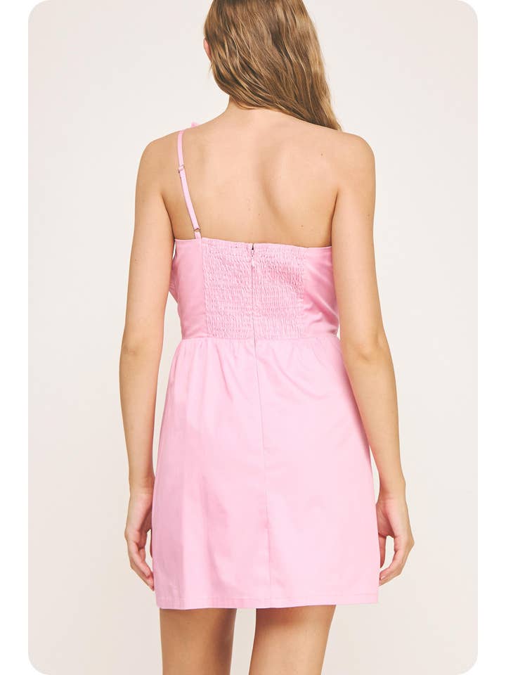 Knotted Flower Bow Mini Dress - Pink Lilac