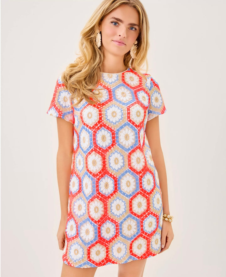 Leyla Shift Dress - Cane Coral Daisy Hex Crochet