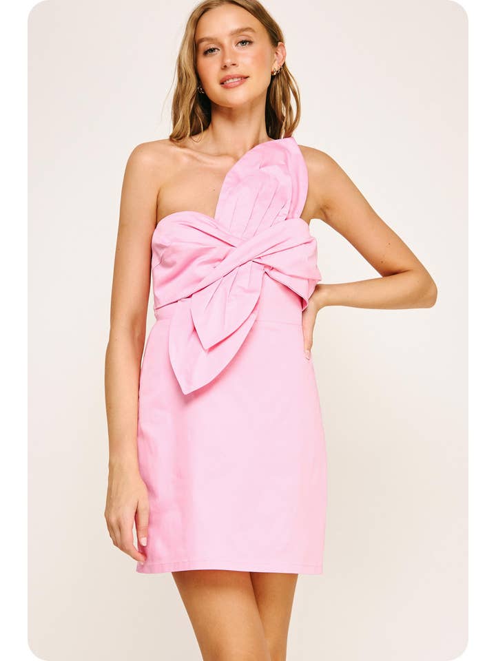 Knotted Flower Bow Mini Dress - Pink Lilac