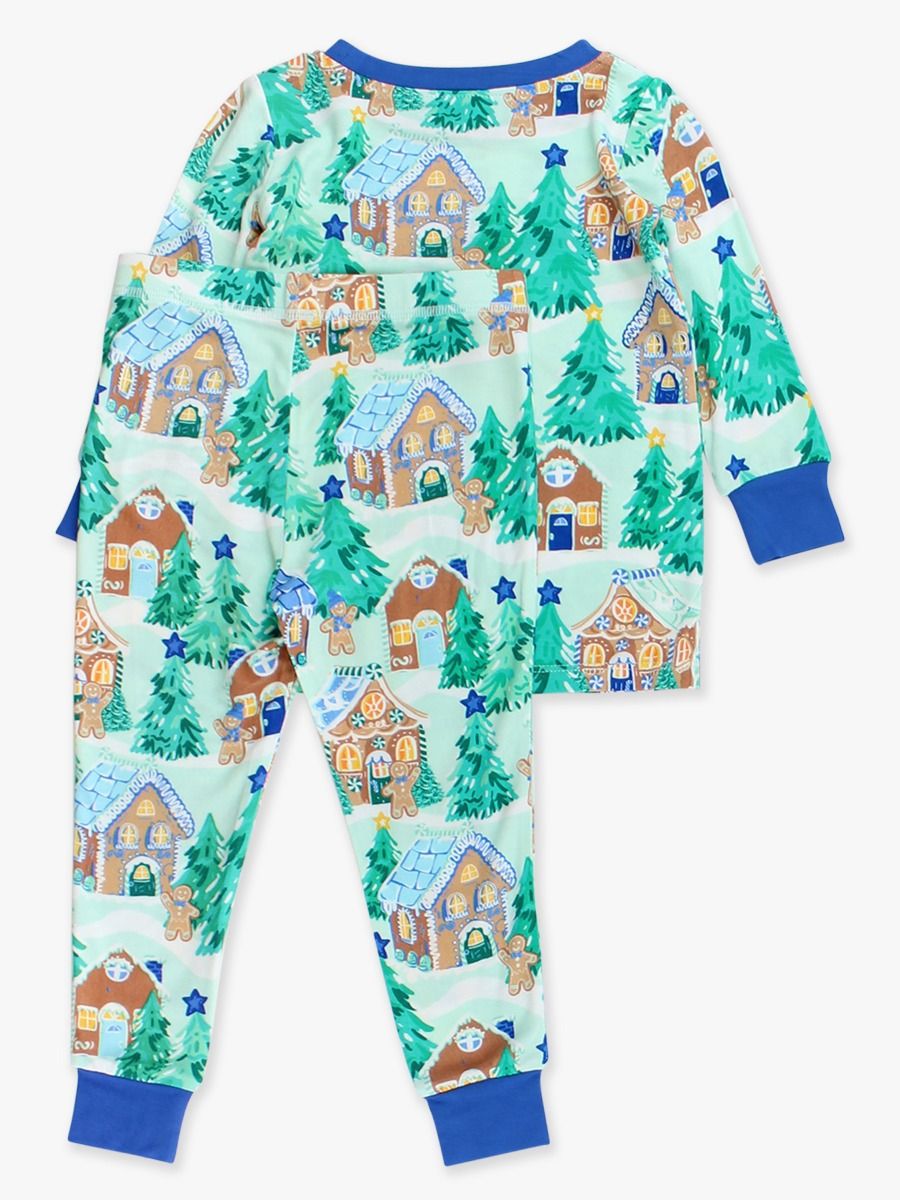 Blue Jolly Gingerbread Longsleeve Pajama Set