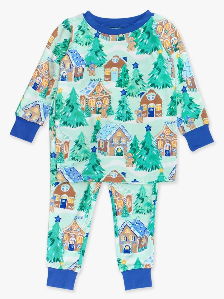 Blue Jolly Gingerbread Longsleeve Pajama Set