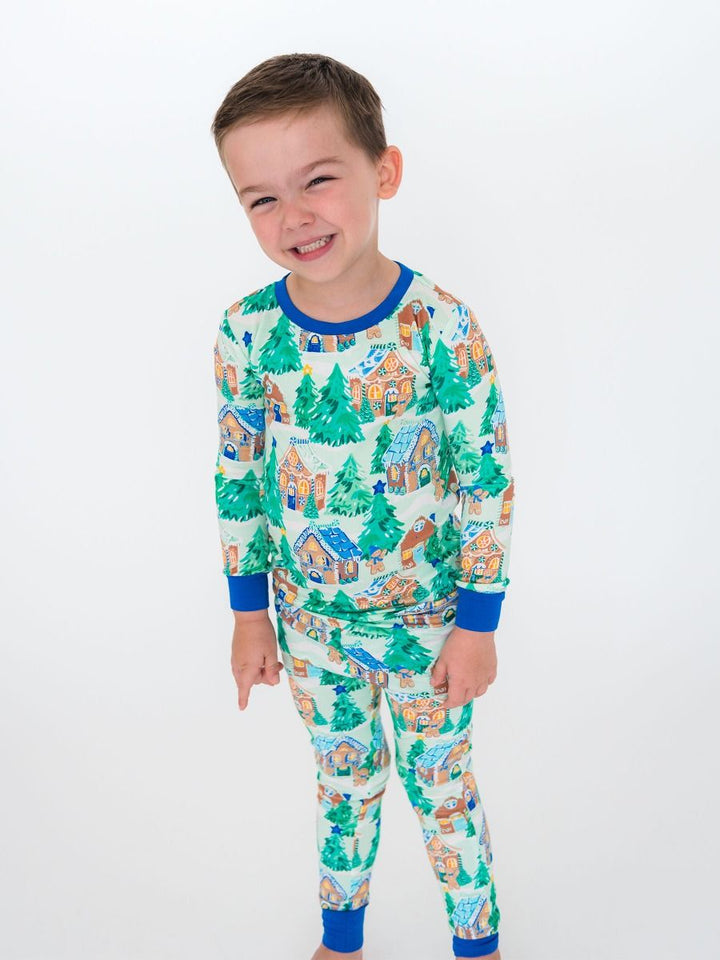 Blue Jolly Gingerbread Longsleeve Pajama Set