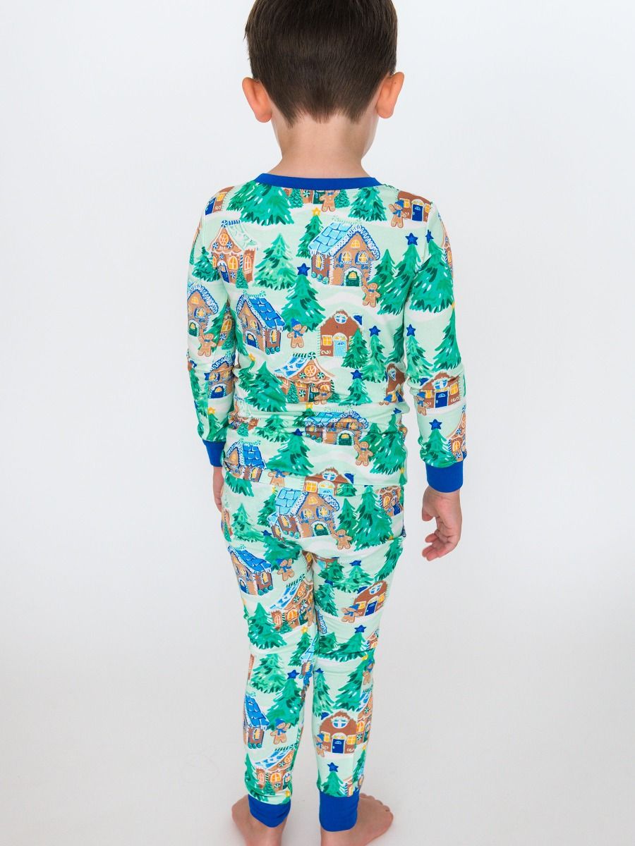 Blue Jolly Gingerbread Longsleeve Pajama Set