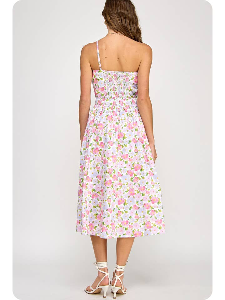 Knotted Flower Bow Dress - Pink Multi
