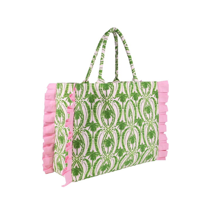 Ruffle Tote - Palm Stripe