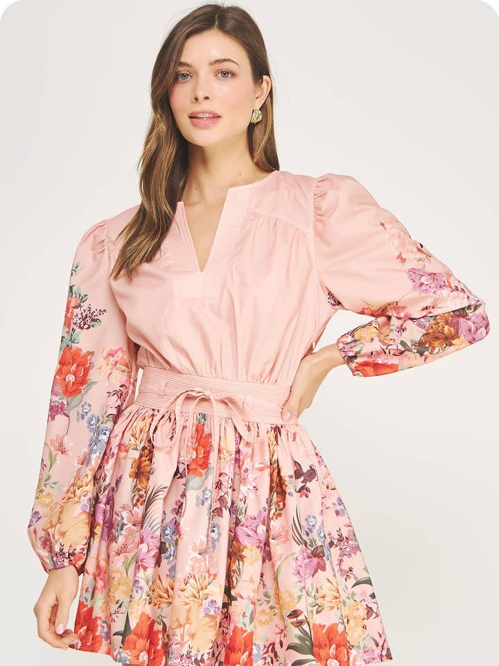 Strut &amp; Bolt | Floral Border Print Long Sleeve Mini Dress