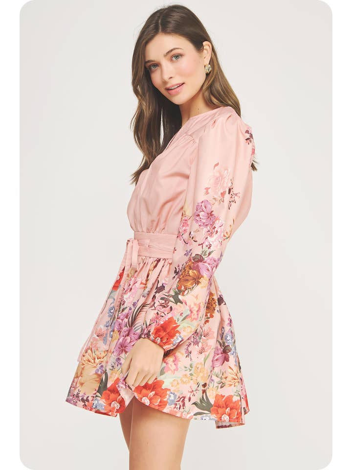 Strut &amp; Bolt | Floral Border Print Long Sleeve Mini Dress