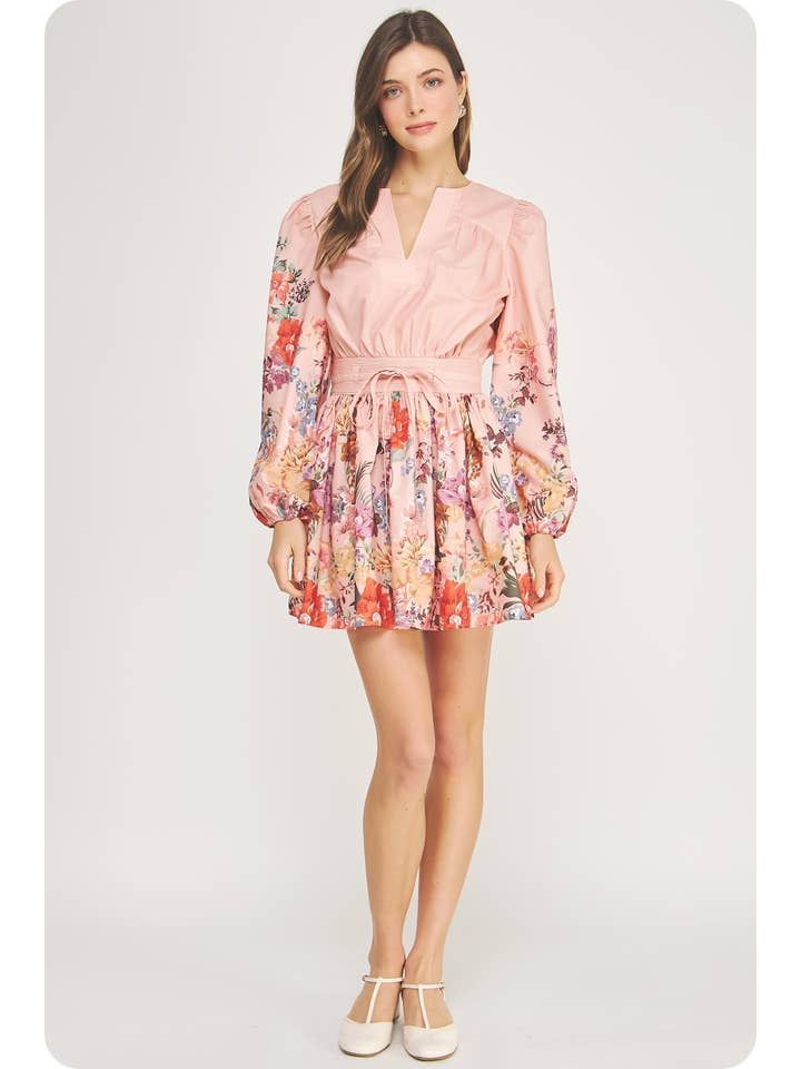 Strut &amp; Bolt | Floral Border Print Long Sleeve Mini Dress