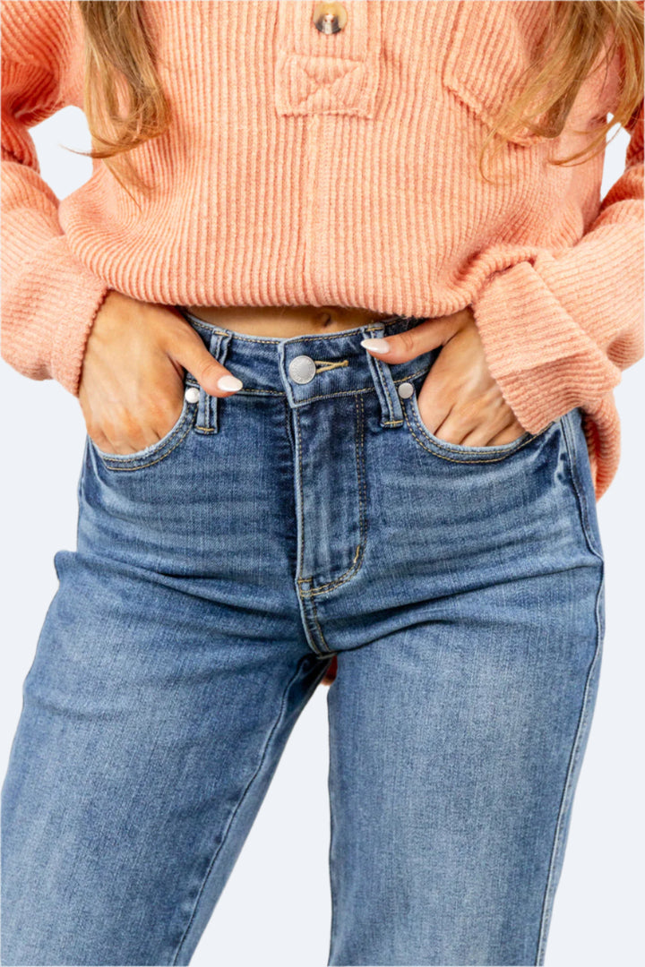 Mid Rise Tummy Control Straight Leg Jeans