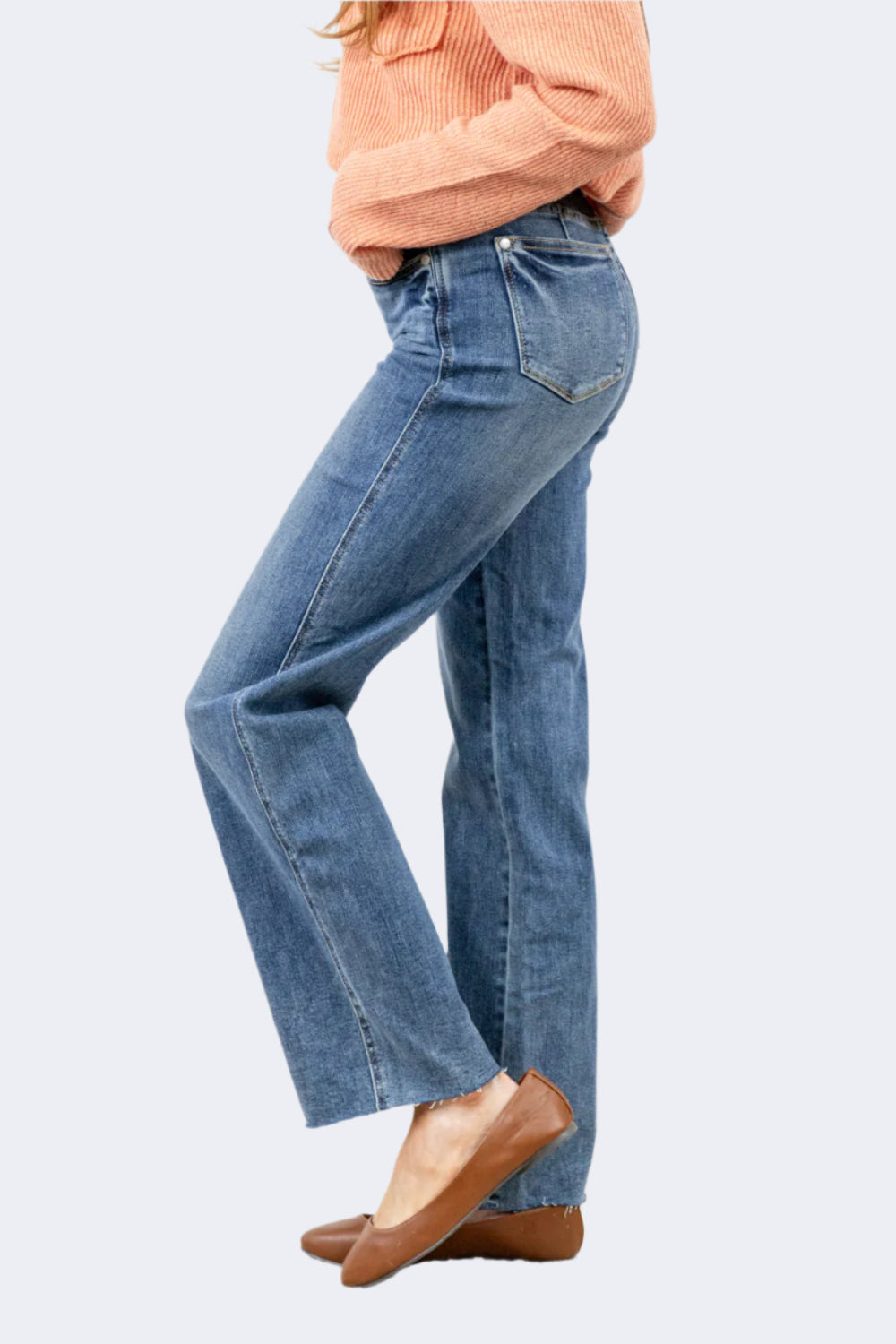 Mid Rise Tummy Control Straight Leg Jeans