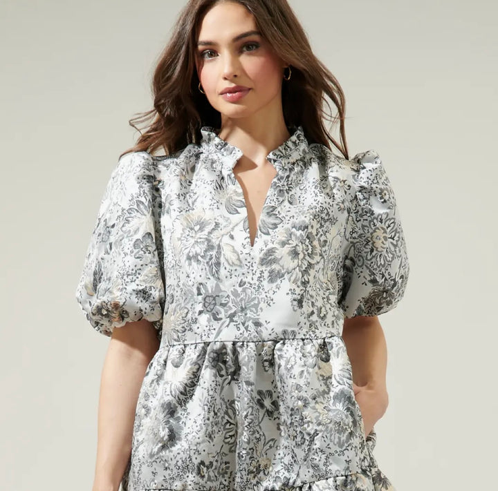 Lola Jacquard Jacey Babydoll Mini Dress