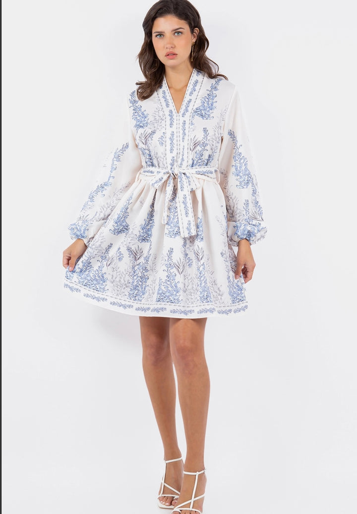 Tinsley Dress - Blue and White