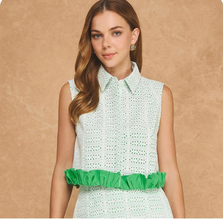 Contrast Ruffle Hem Top