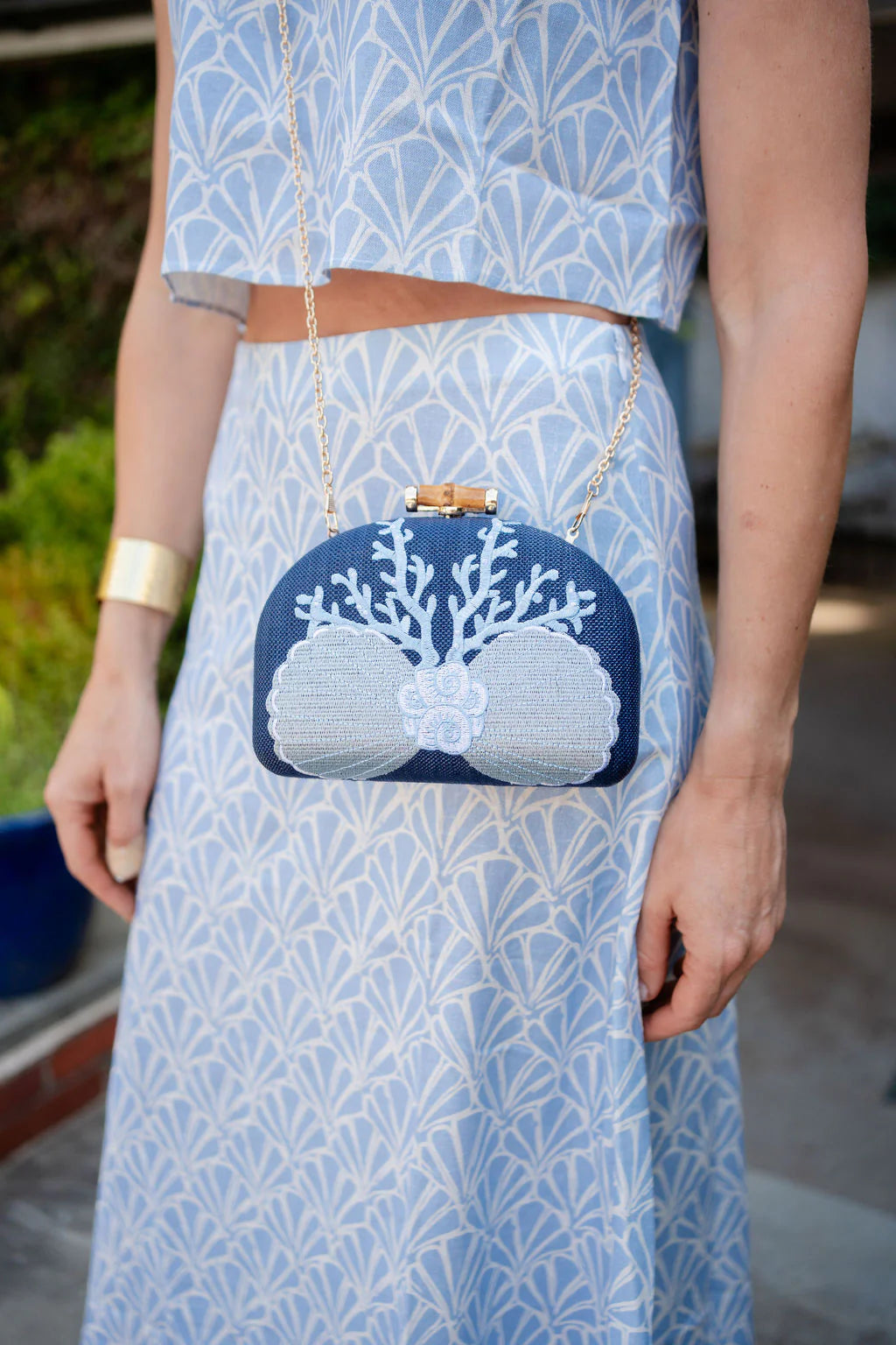 Coral Shell Clutch Embroidered