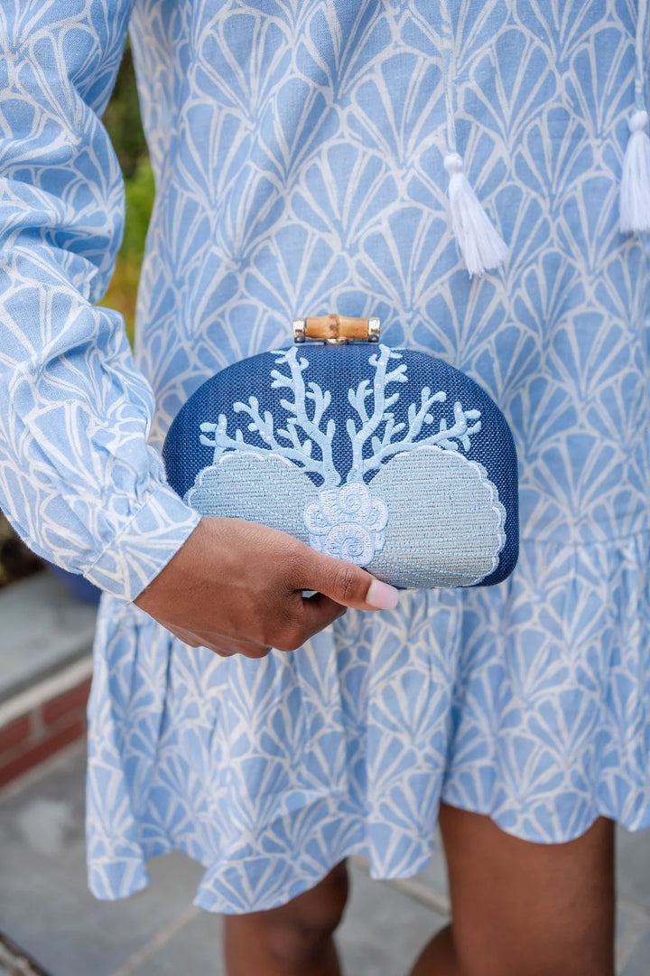 Coral Shell Clutch Embroidered