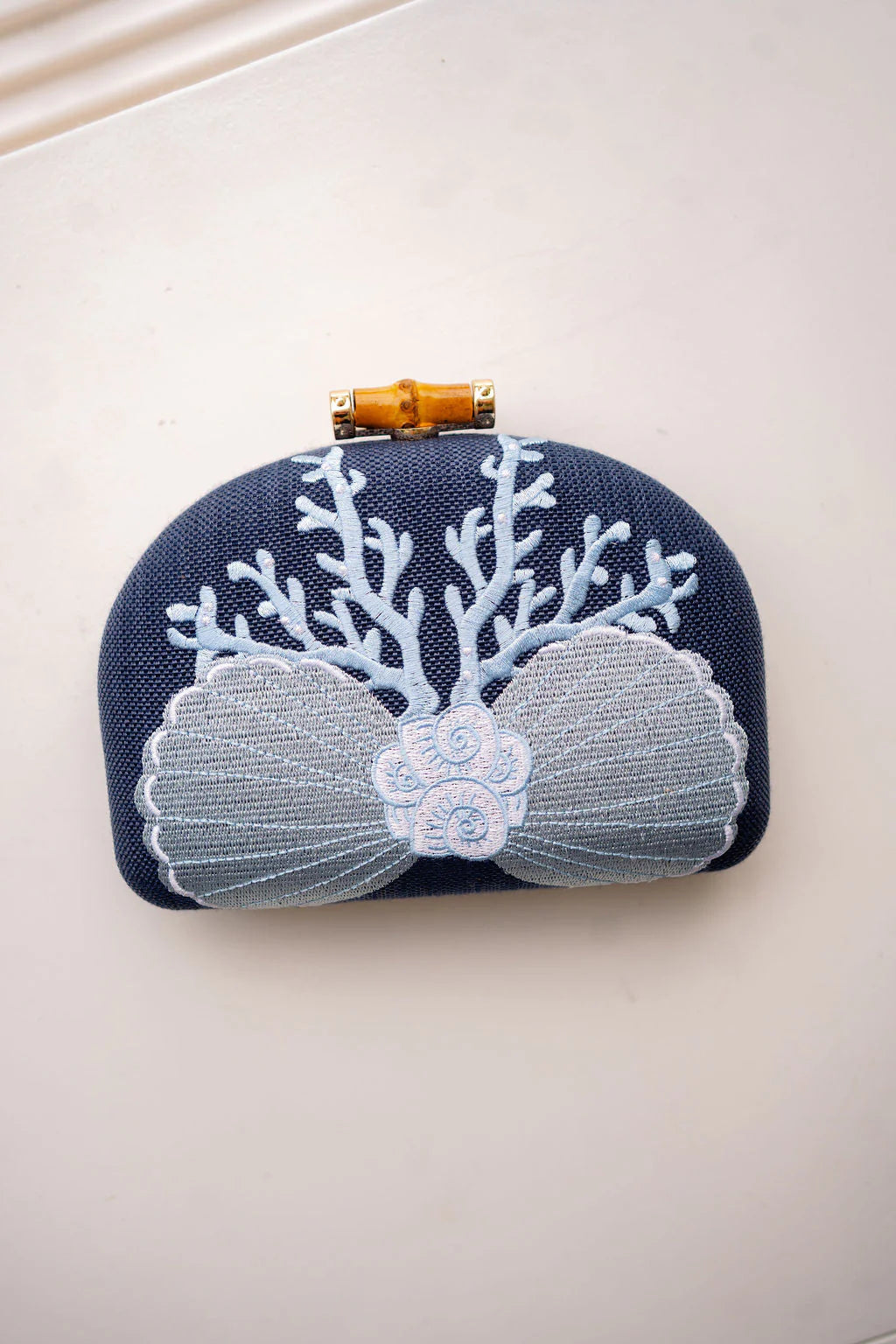 Coral Shell Clutch Embroidered