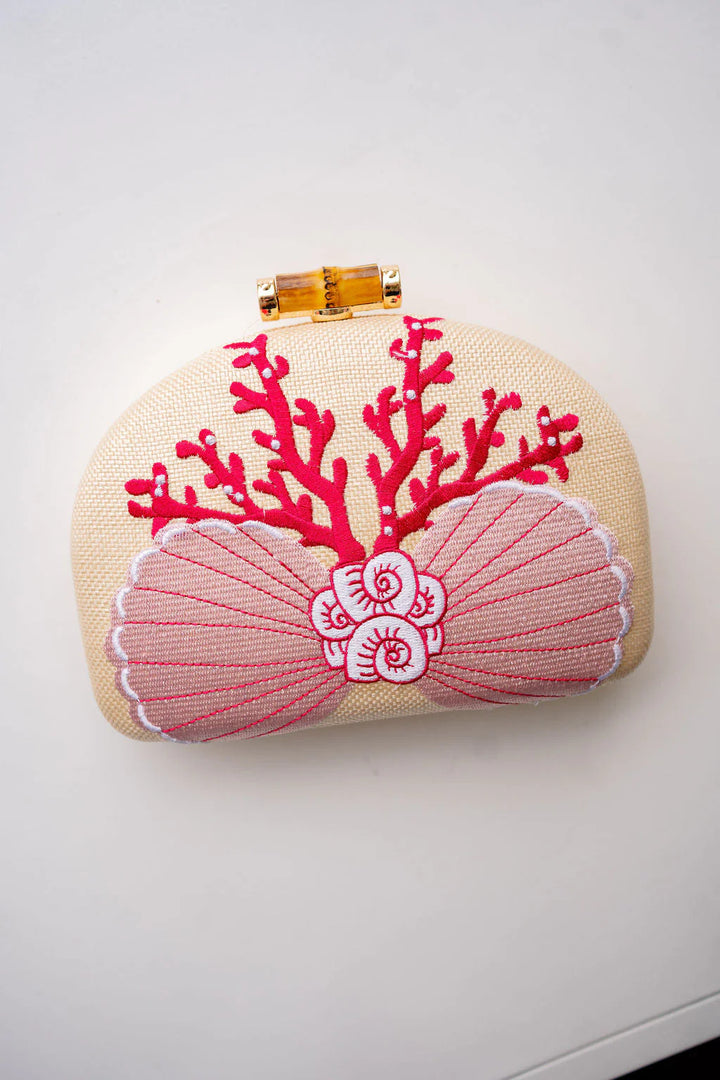 Coral Shell Clutch Embroidered