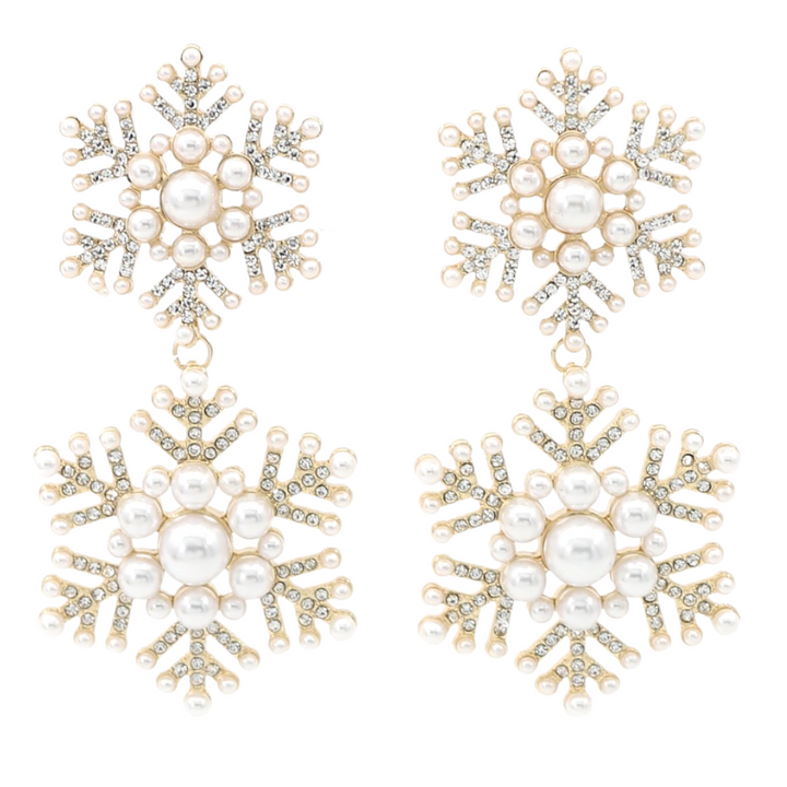 Brianna Cannon| Snow Flake Drop Earrings with Crystals and Pearls