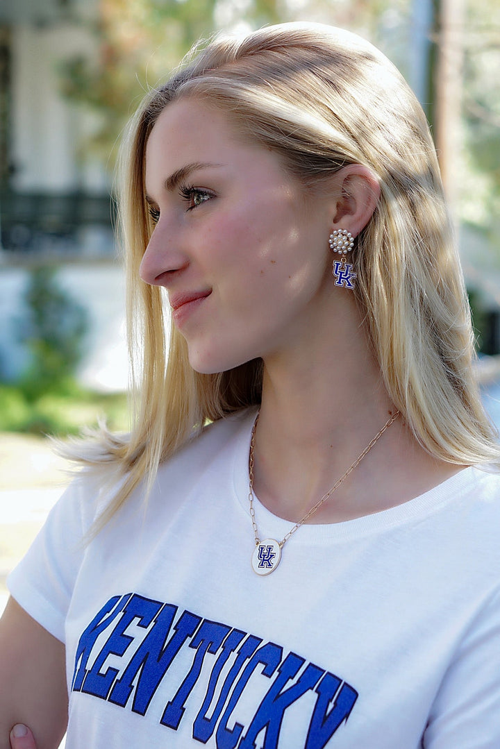 Kentucky Wildcats Pearl Cluster Enamel Drop Earrings