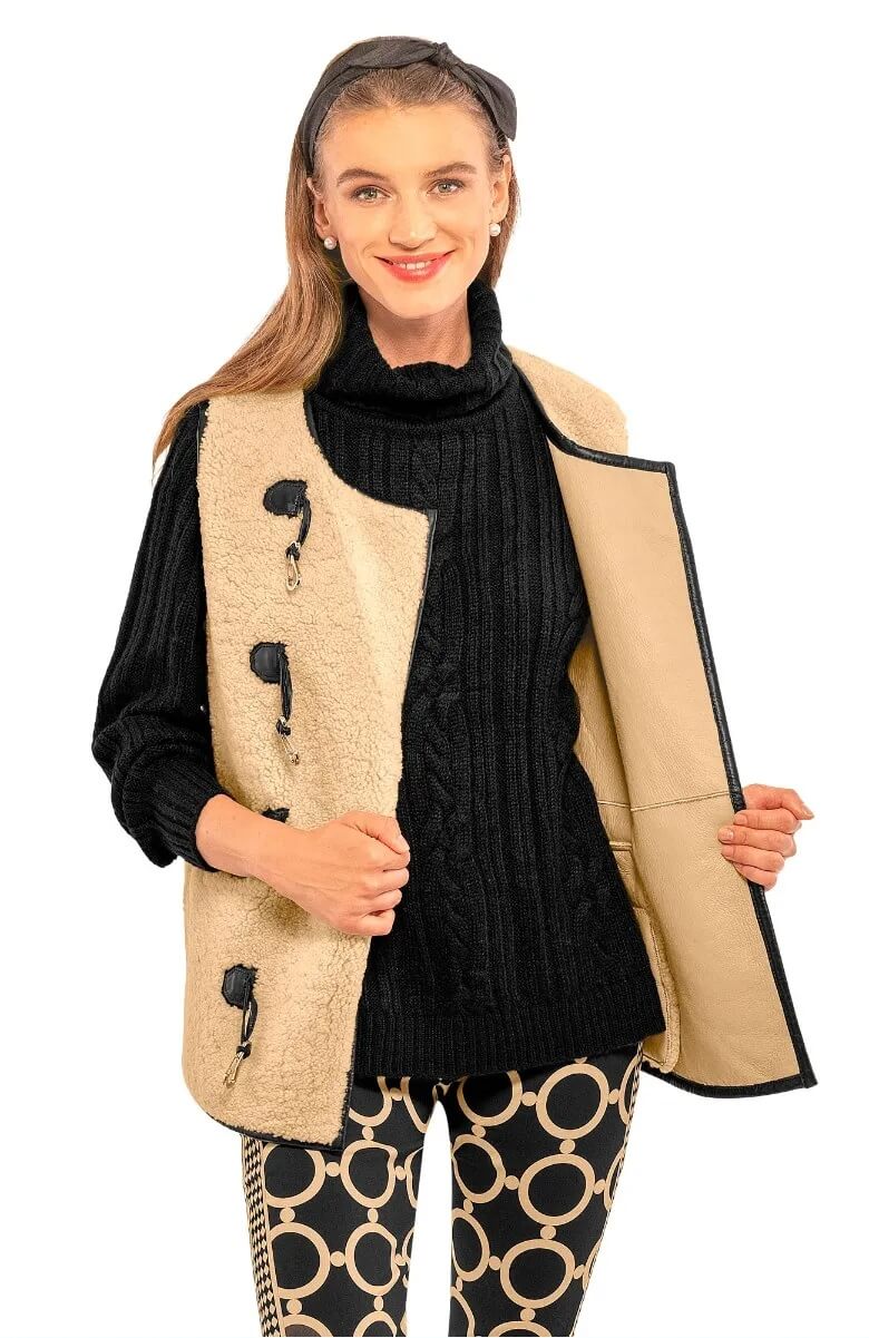 Shearling Boxy Vest - Khaki