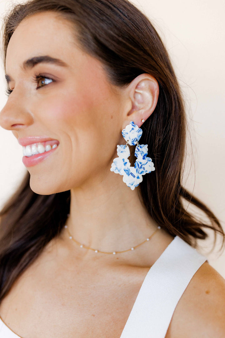 Michelle Statement Earrings - Blue China