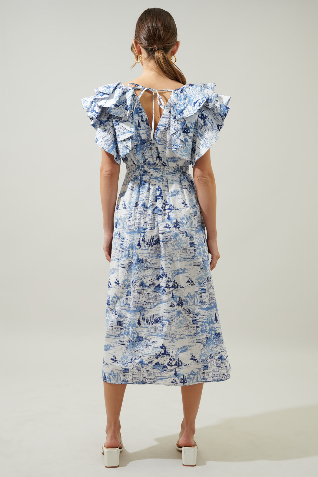 Santana Tie Back Midi Dress - Francine Toile Sky