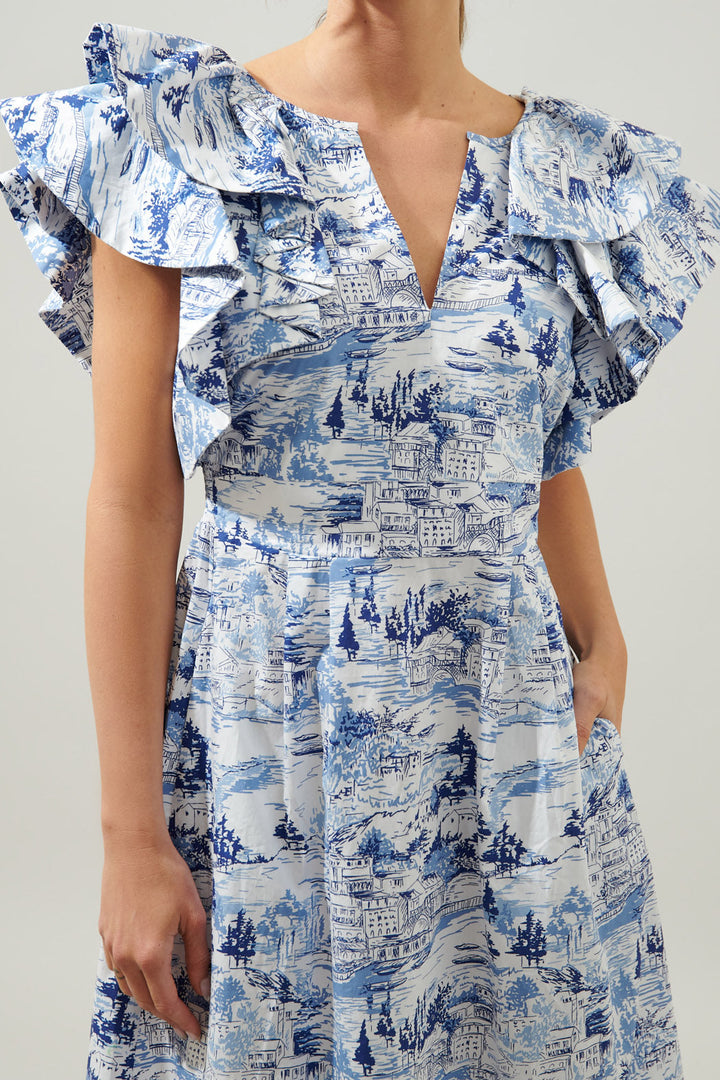 Santana Tie Back Midi Dress - Francine Toile Sky