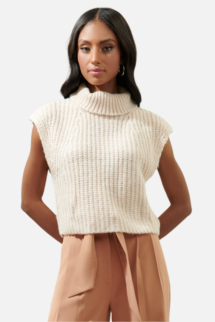 Monica Sleeveless Cropped Turtleneck Sweater - Oatmeal